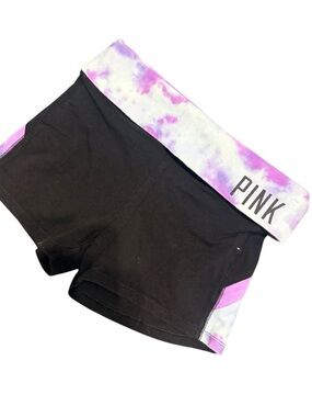 PINK Victoria's Secret Black High-Waist Shorts with Purple Tie-Dye Waistband